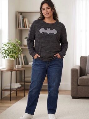 DC Comics Batman Logo Charcoal Marled Knit Long Sleeve Sweatshirt Pullover XL